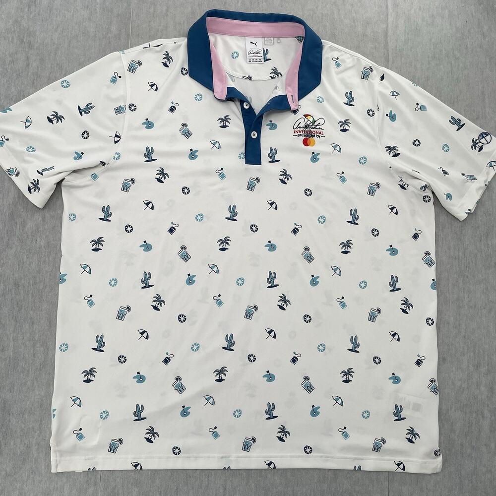 Arnold Palmer Puma Shirt Adult 2XL White Polo Allover Print Golf Beach Desert